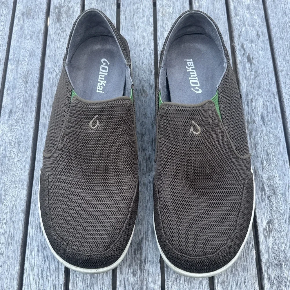 Olukai Nohea Mesh Men's Casual Slip On Boat Shoes Sz 8 Brown Mustang 10188-13AP